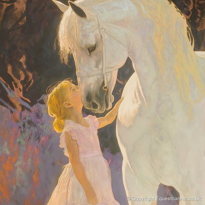 A Gentle Connection - horse & rider art print and canvas by Isobel Hawthorn A.I