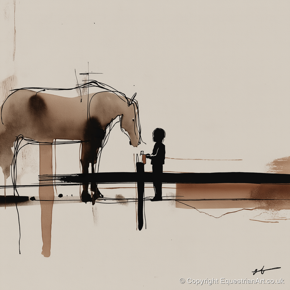 A Gentle Encounter - horse & rider art print and canvas by Julian Vance A.I