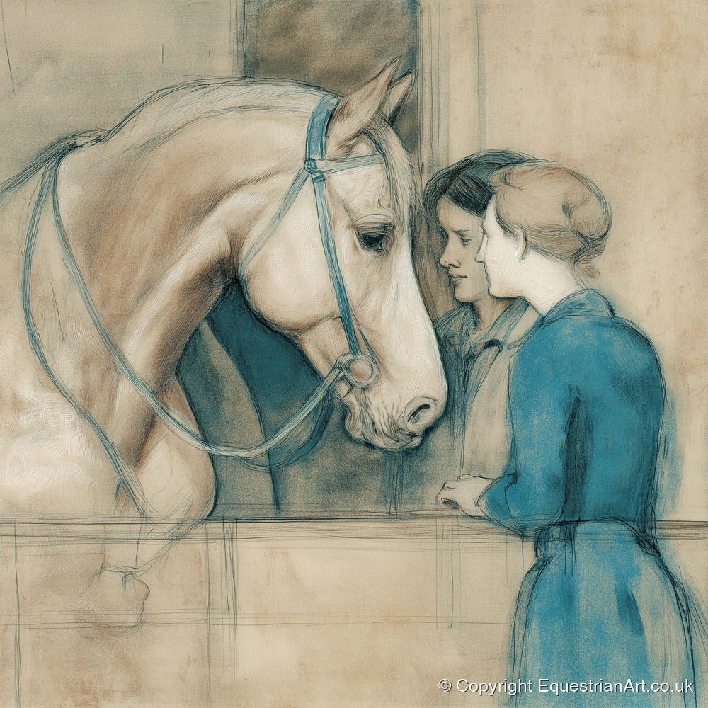 A Gentle Exchange - horse & rider art print and canvas by Clara Pemberton A.I