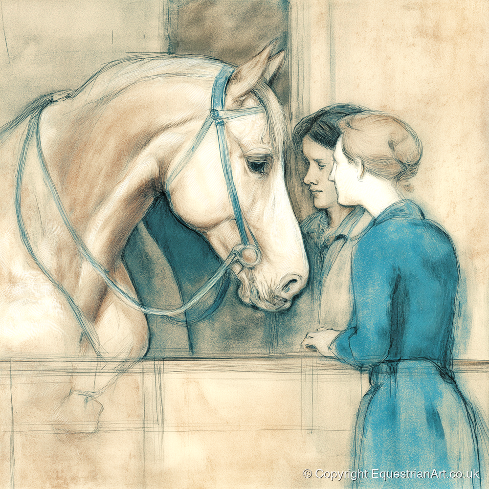 A Gentle Exchange - horse & rider art print and canvas by Clara Pemberton A.I