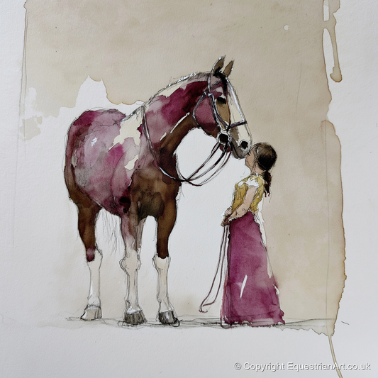 A Gentle Greeting - horse & rider art print and canvas by Edward Harrington A.I
