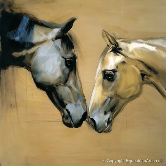 A Gentle Meeting - horse portrait art print and canvas by Samuel Pembroke A.I