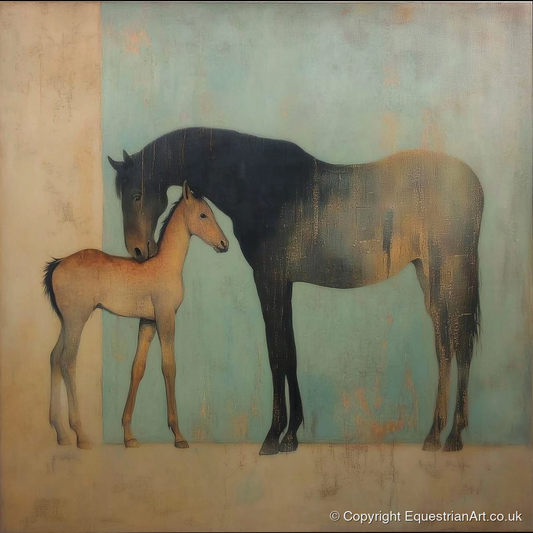 A Golden Bond - mare & foal art print and canvas by Eloise Fairfax A.I