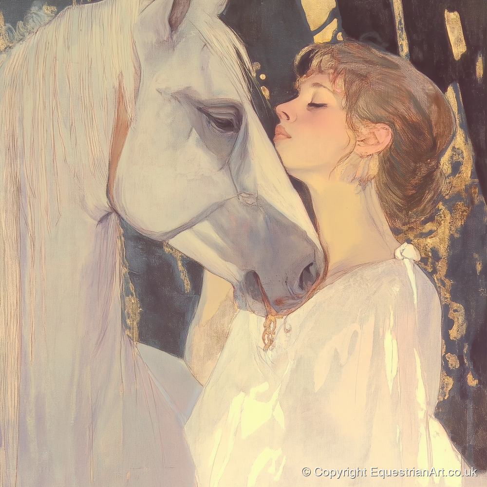 A Luminous Bond - horse & rider art print and canvas by Isobel Hawthorn A.I