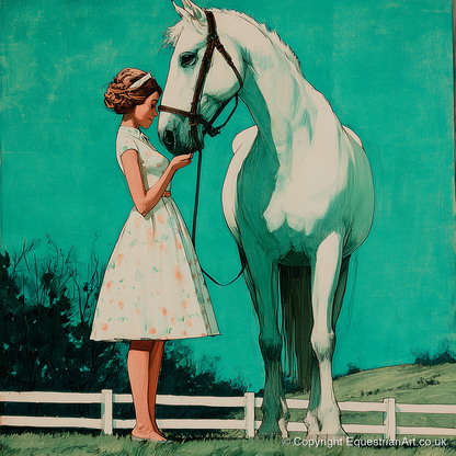 A Moment In Teal - horse & rider art print and canvas by Declan Foley A.I