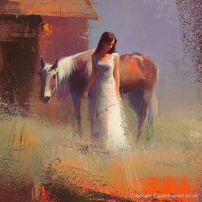 A Quiet Bond - horse & rider art print and canvas by Rupert Kingsley A.I
