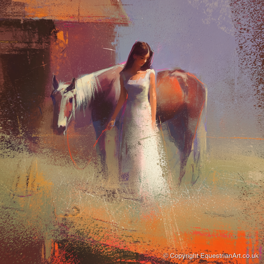A Quiet Bond - horse & rider art print and canvas by Rupert Kingsley A.I