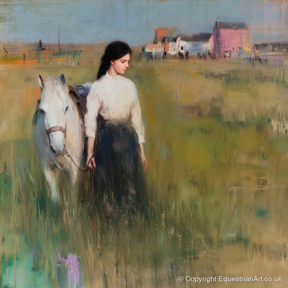 A Quiet Bond - horse & rider art print and canvas by Nathaniel Reed A.I