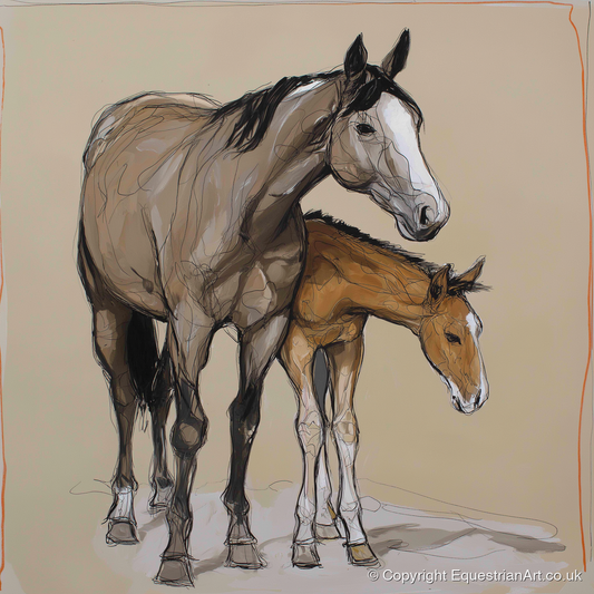 A Quiet Bond - mare & foal art print and canvas by Jasper Montgomery A.I