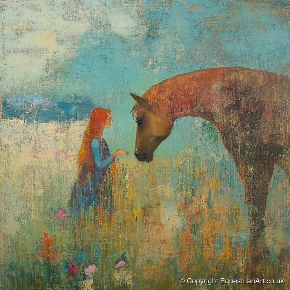 A Quiet Connection - horse & rider art print and canvas by Benedict Croft A.I