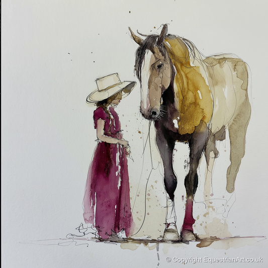 A Quiet Connection - horse & rider art print and canvas by Edward Harrington A.I
