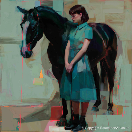 A Quiet Connection - horse & rider art print and canvas by Quentin Hart A.I