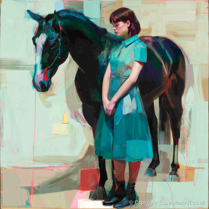 A Quiet Connection - horse & rider art print and canvas by Quentin Hart A.I