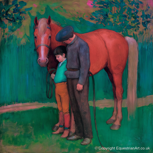 A Quiet Connection - horse & rider art print and canvas by Lawrence Gable A.I