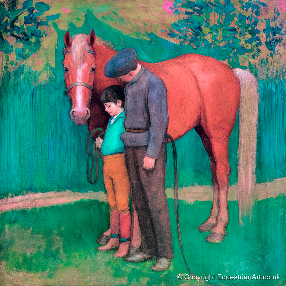A Quiet Connection - horse & rider art print and canvas by Lawrence Gable A.I