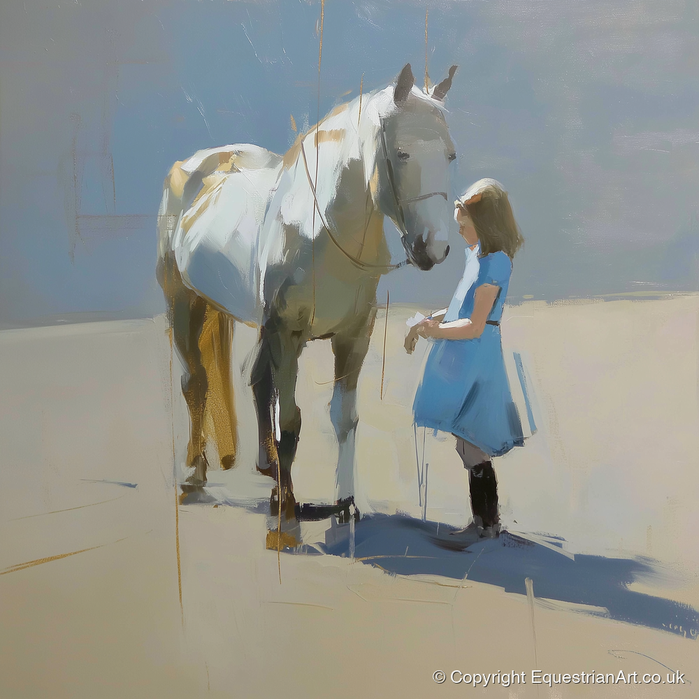 A Quiet Connection - horse & rider art print and canvas by Elias Thorne A.I