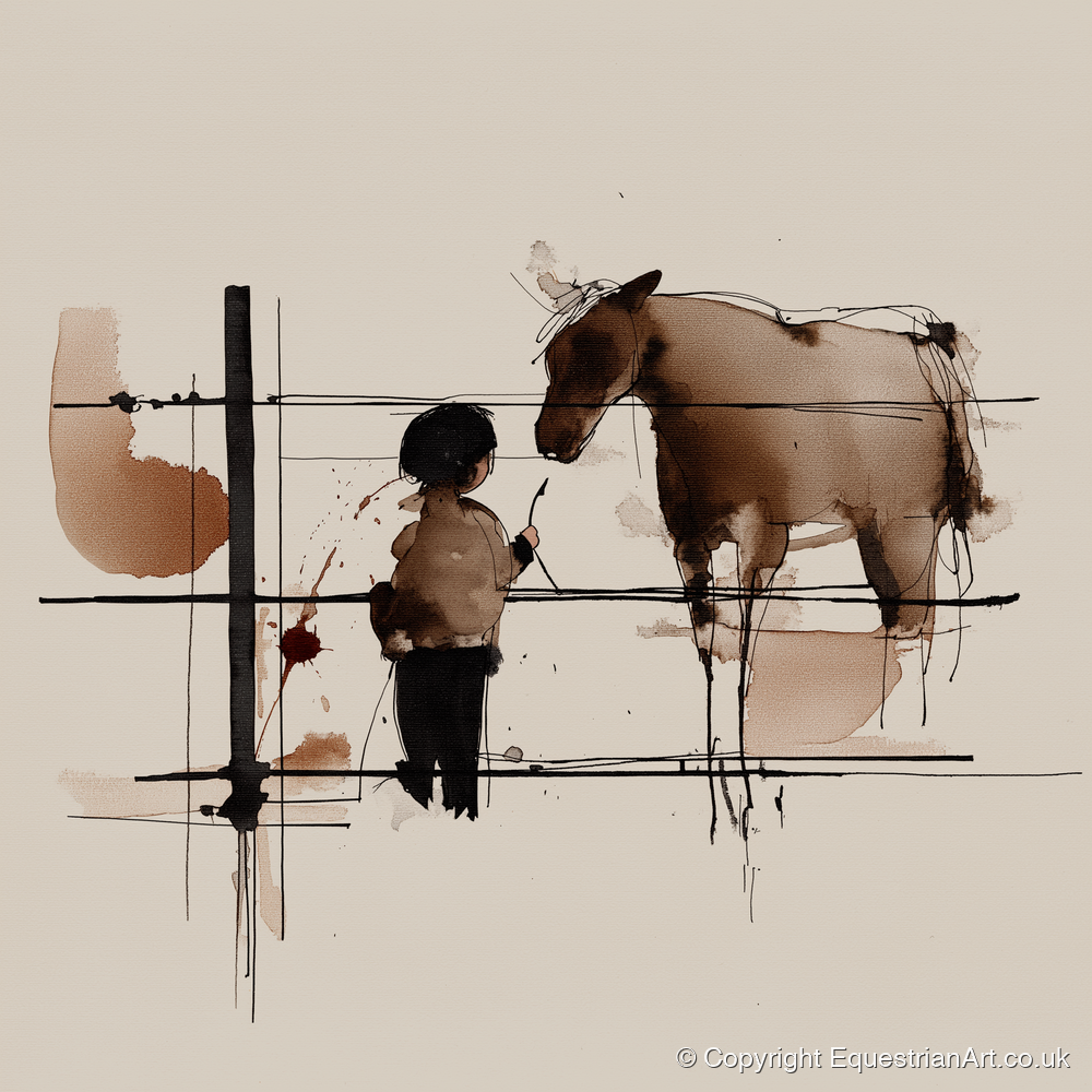 A Quiet Connection - horse & rider art print and canvas by Julian Vance A.I