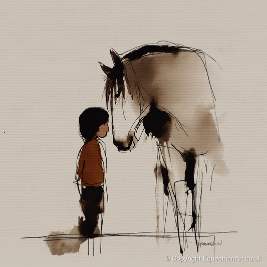 A Quiet Connection - horse & rider art print and canvas by Julian Vance A.I