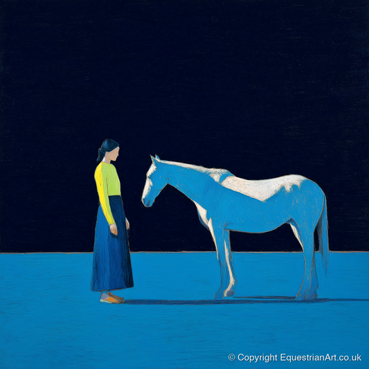 A Quiet Connection - horse & rider art print and canvas by Malcolm Hastings A.I