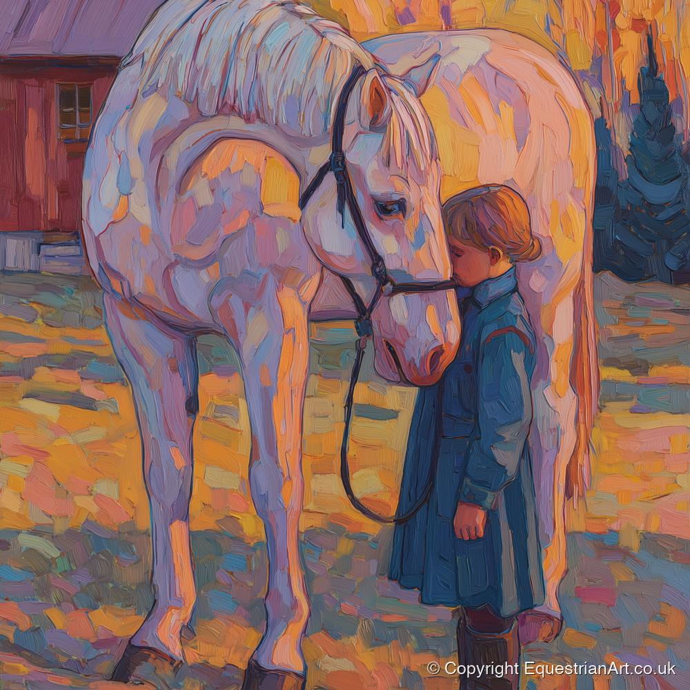 A Quiet Connection - horse & rider art print and canvas by Celia Harding A.I