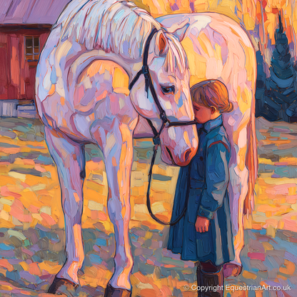A Quiet Connection - horse & rider art print and canvas by Celia Harding A.I