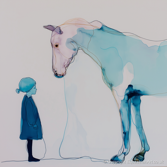 A Quiet Connection - horse & rider art print and canvas by Audrey Fontaine A.I