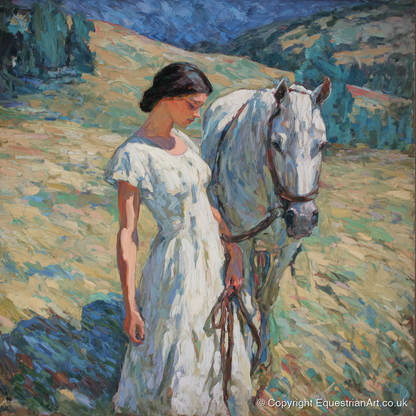 A Quiet Connection - horse & rider art print and canvas by Edgar Whitmore A.I