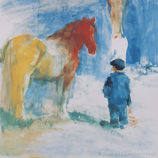 A Quiet Connection - horse & rider art print and canvas by Emile Goddard A.I