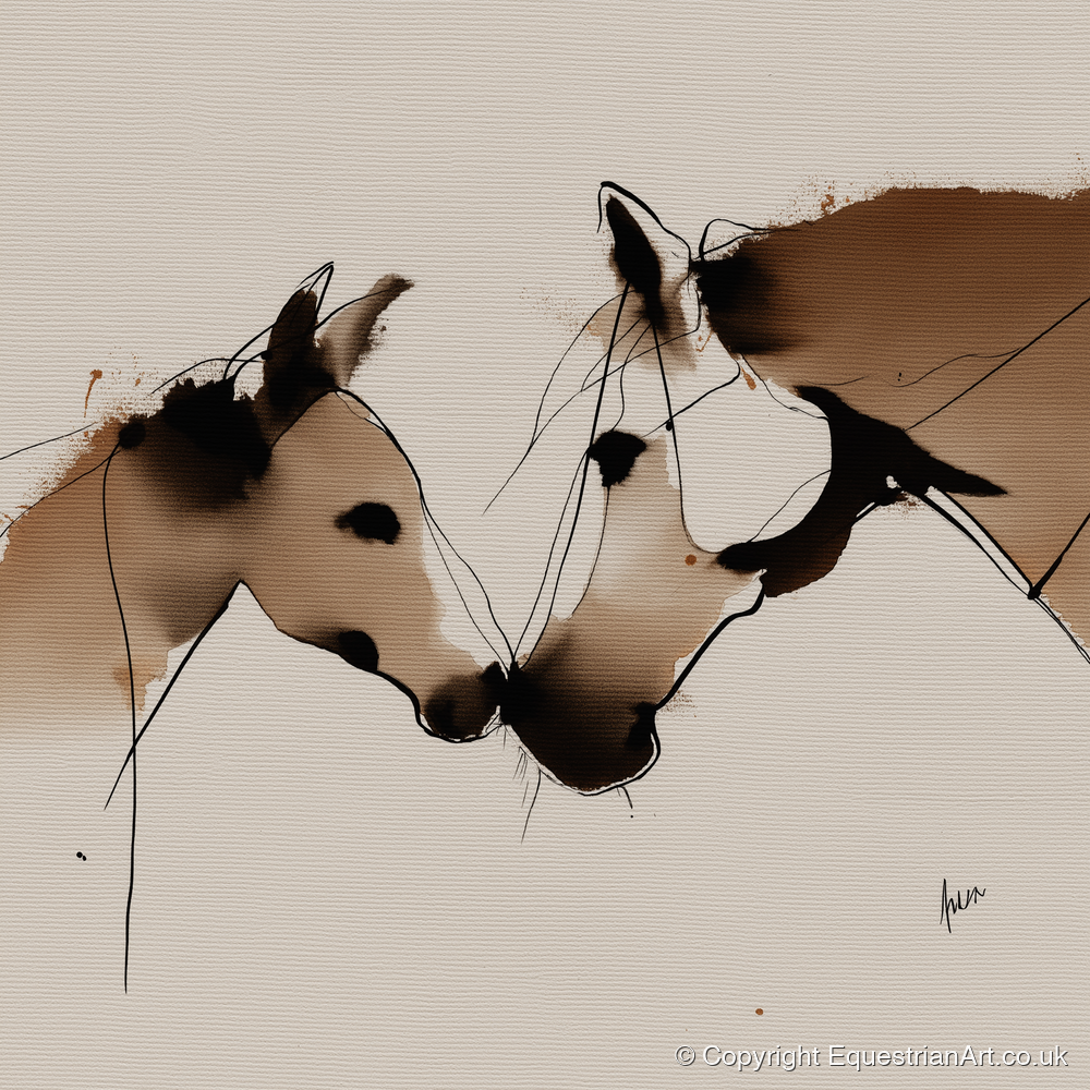 A Quiet Connection - mare & foal art print and canvas by Julian Vance A.I