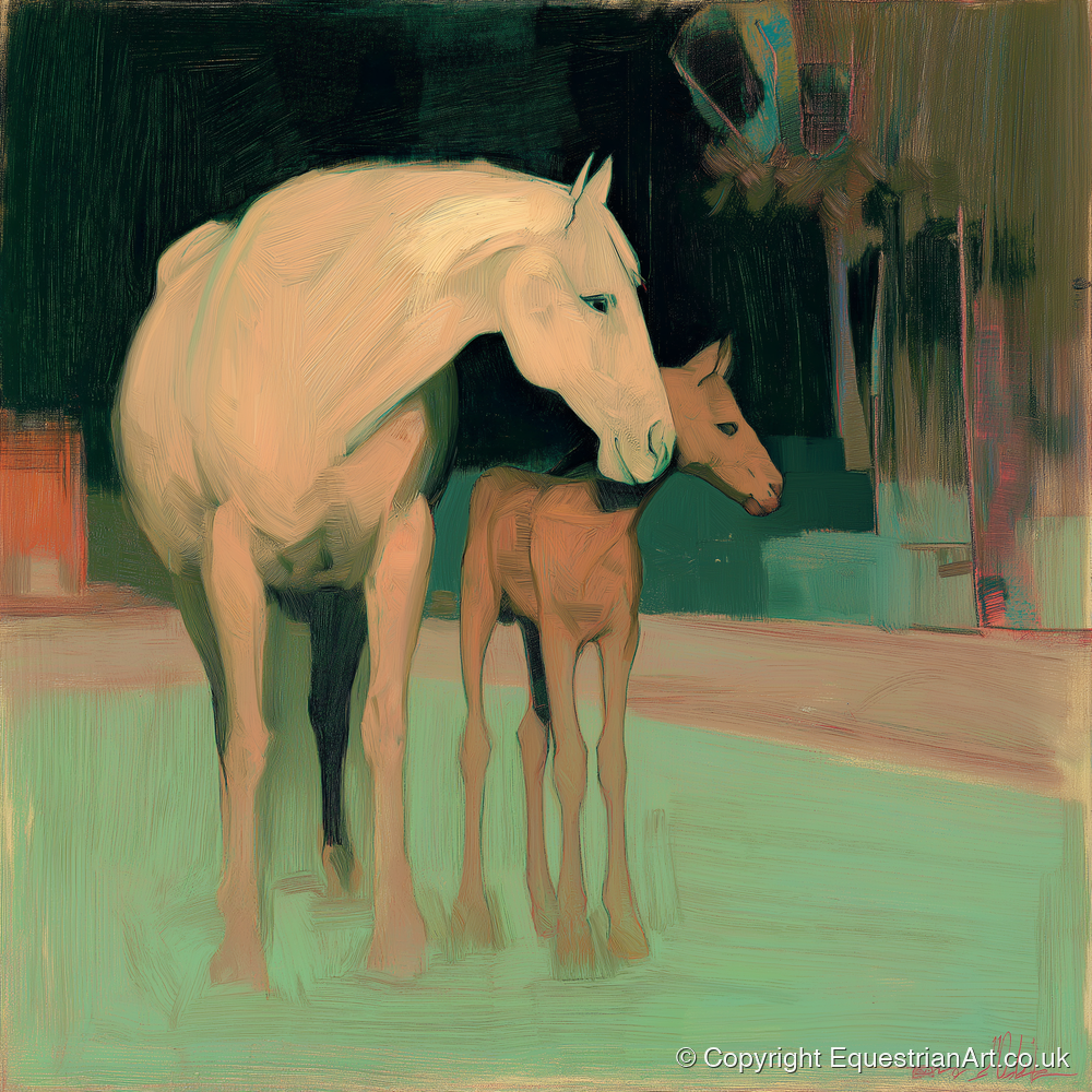 A Quiet Connection - mare & foal art print and canvas by Franklin Holloway A.I