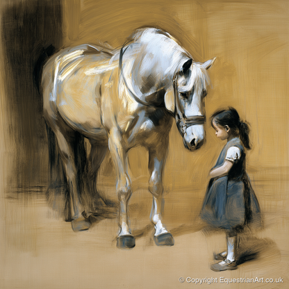 A Quiet Greeting - horse & rider art print and canvas by Samuel Pembroke A.I
