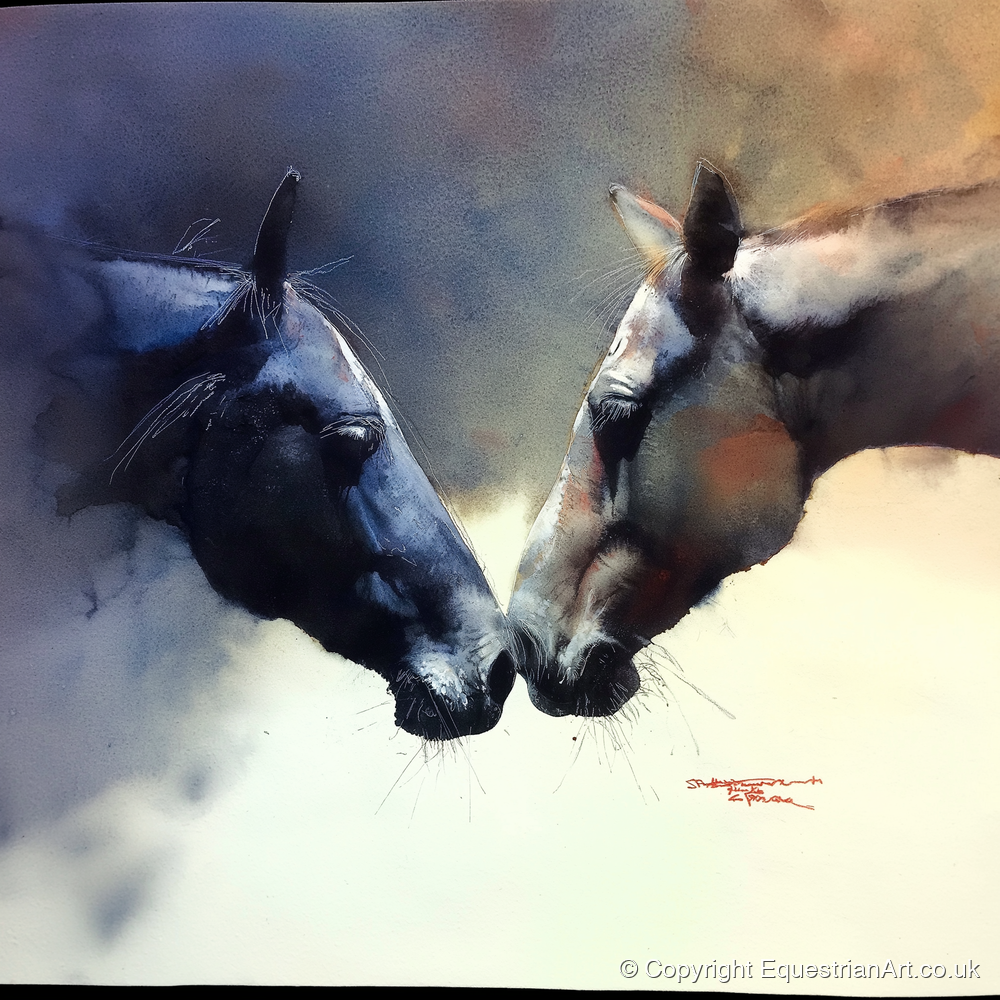 A Quiet Greeting - horse portrait art print and canvas by Eleanor Brooks A.I