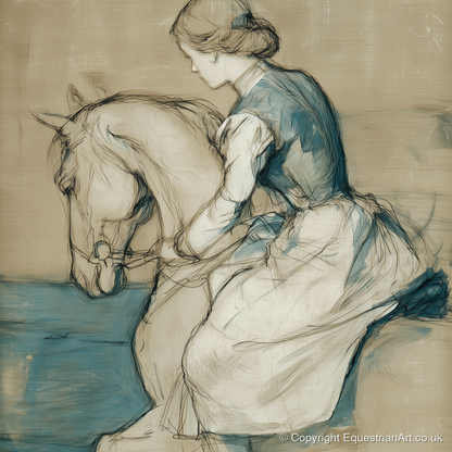 A Quiet Harmony - horse & rider art print and canvas by Clara Pemberton A.I