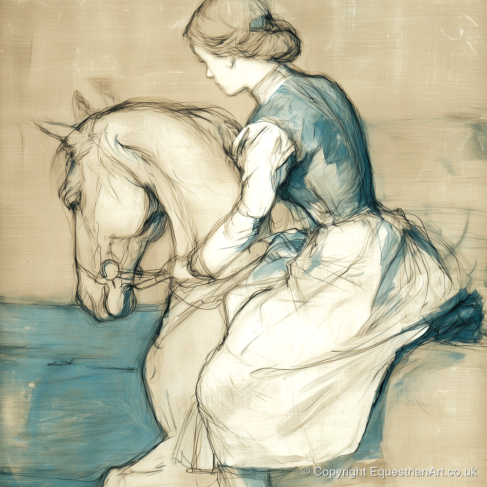 A Quiet Harmony - horse & rider art print and canvas by Clara Pemberton A.I