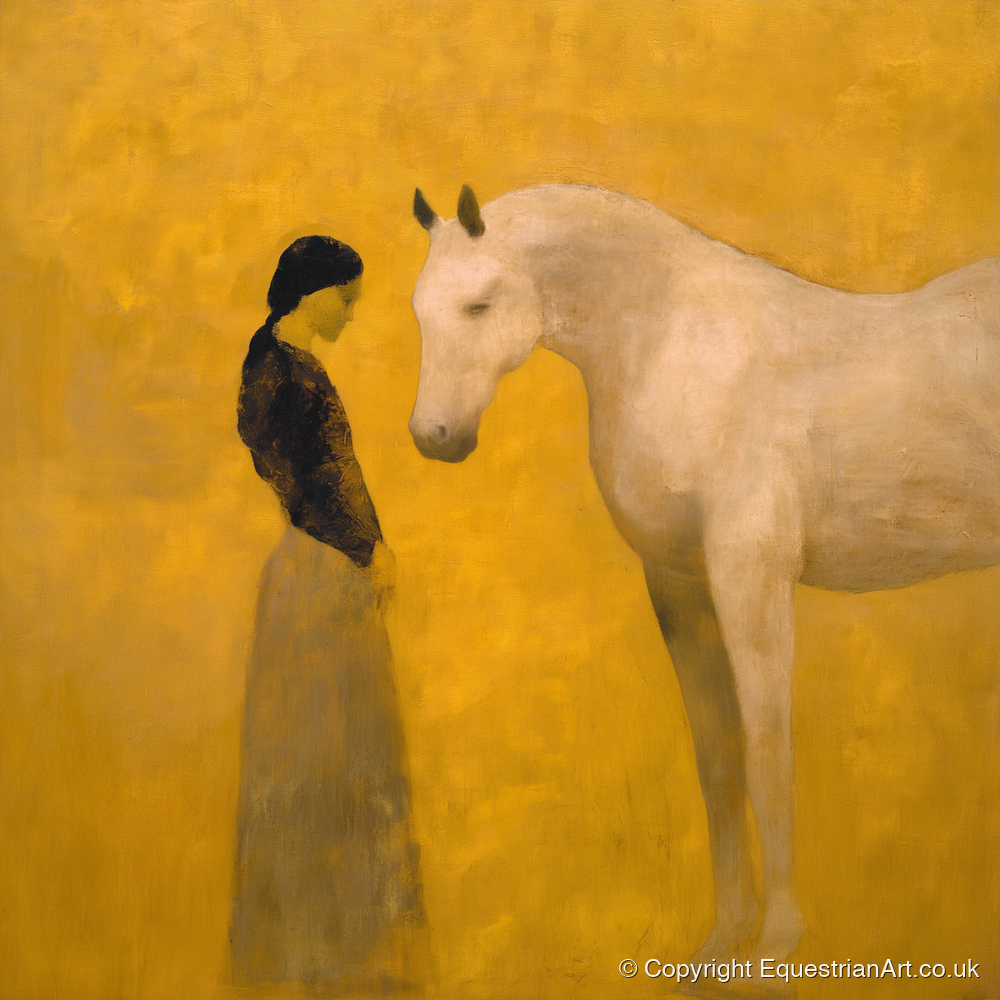 A Quiet Kinship - horse & rider art print and canvas by Vincent Delaney A.I