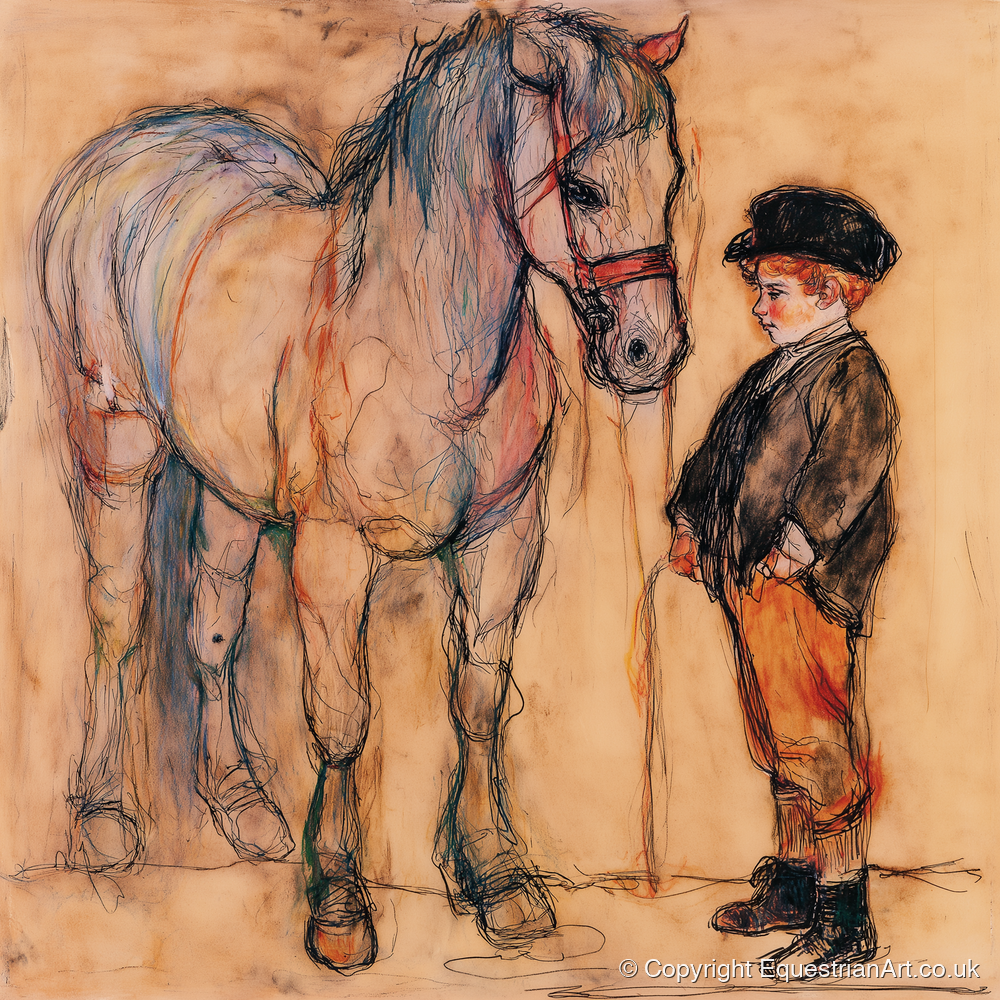 A Quiet Understanding - horse & rider art print and canvas by Clementine Villiers A.I