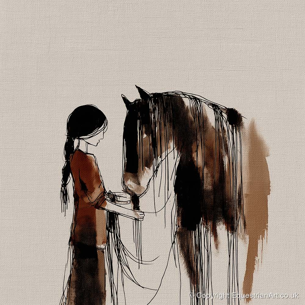 A Quiet Understanding - horse & rider art print and canvas by Julian Vance A.I
