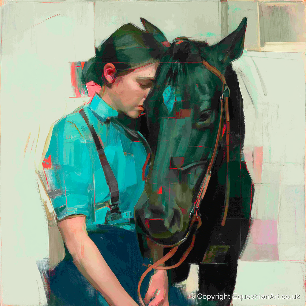 A Quiet Understanding - horse & rider art print and canvas by Quentin Hart A.I