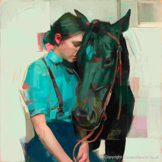 A Quiet Understanding - horse & rider art print and canvas by Quentin Hart A.I