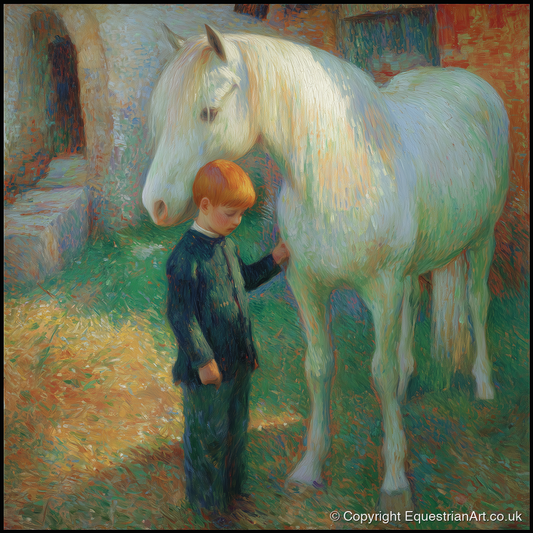 A Quiet Understanding - horse & rider art print and canvas by Ambrose Keating A.I