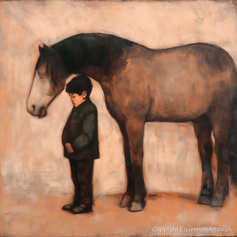 A Quiet Understanding - horse & rider art print and canvas by Arabella Knight A.I