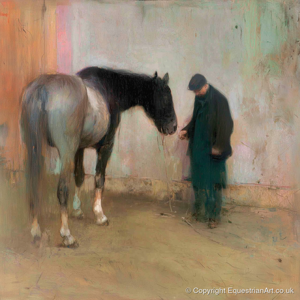 A Quiet Word - horse & rider art print and canvas by Nathaniel Reed A.I