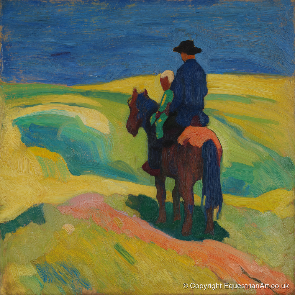 A Shared Horizon - horse & rider art print and canvas by Rowan Sinclair A.I