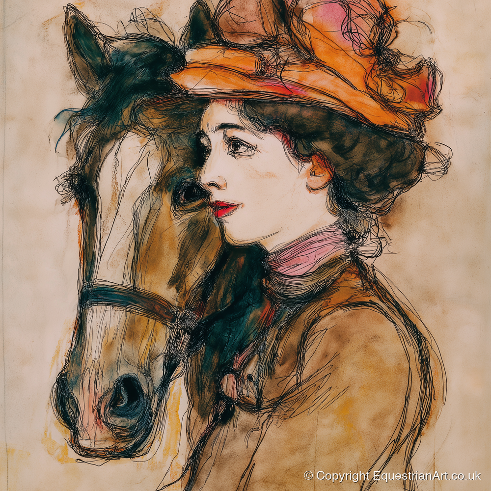 A Shared Silence - horse & rider art print and canvas by Clementine Villiers A.I