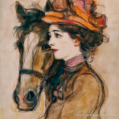 A Shared Silence - horse & rider art print and canvas by Clementine Villiers A.I