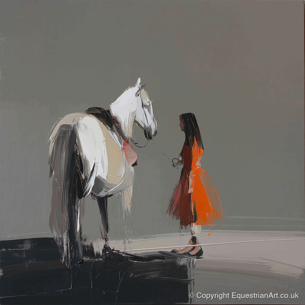 A Silent Dialogue - horse & rider art print and canvas by Cedric Barrett A.I