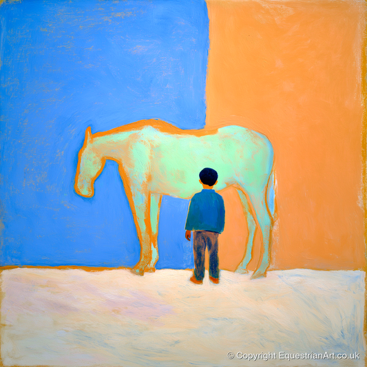 A Silent Understanding - horse & rider art print and canvas by Lydia Thornton A.I