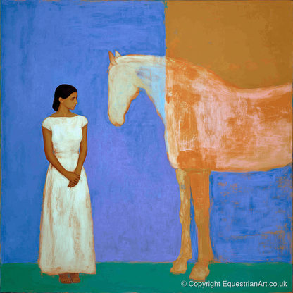 A Silent Understanding - horse & rider art print and canvas by Lydia Thornton A.I