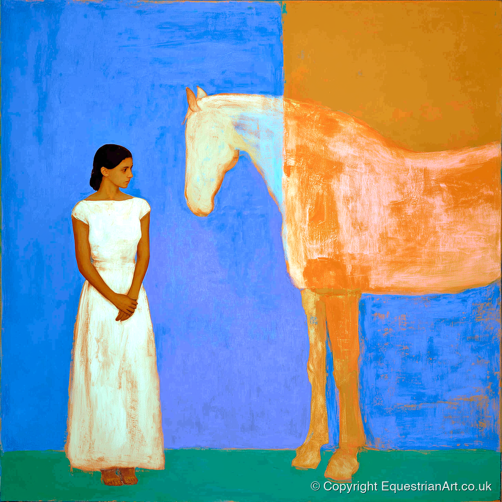 A Silent Understanding - horse & rider art print and canvas by Lydia Thornton A.I