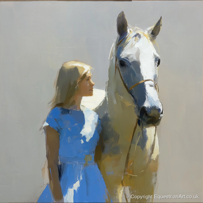 A Sunlit Bond - horse & rider art print and canvas by Elias Thorne A.I